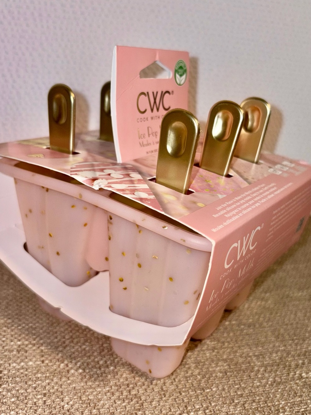 Ice Pop Mold Set - Pink with Gold Handles & Glitter